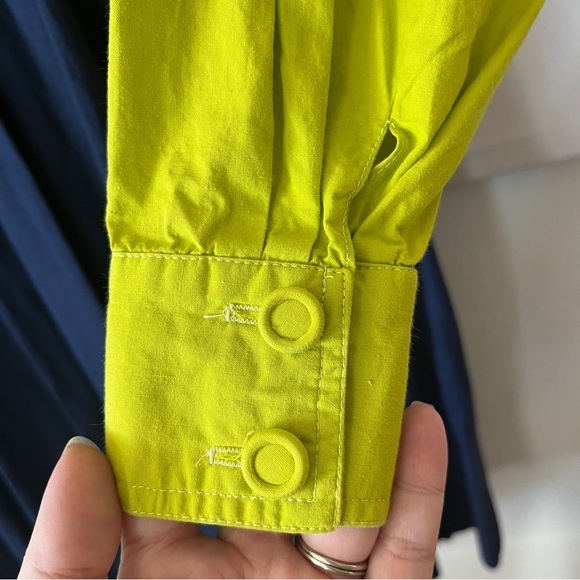 VTG Bonnie Strauss Dress Size 4 Chartreuse Navy Blue A-Line Cotton Pin-Up Retro - Picture 7 of 14